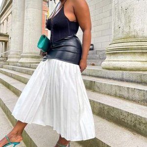 Pleated Faux Leather Skirt